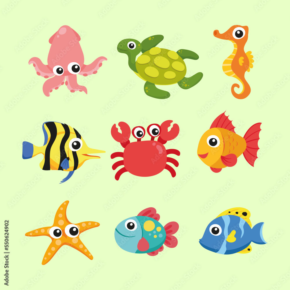set of funny cartoon fishes