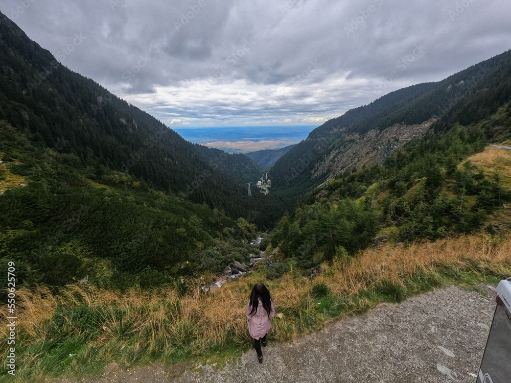 A view of the Transfagaras mountain road in the Fagaras mountains in Romania