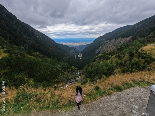 A view of the Transfagaras mountain road in the Fagaras mountains in Romania