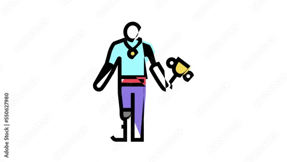 championship winner handicapped athlete color icon animation championship winner handicapped athlete color icon animation