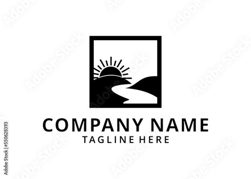 Illustration River Sunrise Logo , Sunrise Vector