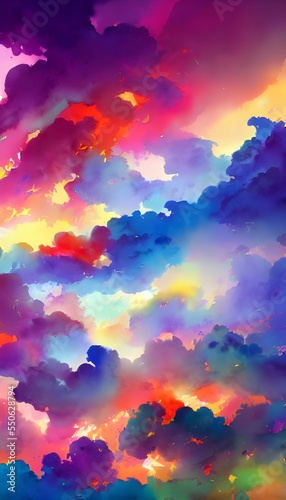 The sky is a beautiful watercolor painting, with every shade of blue and pink imaginable. The clouds are fluffy and white, adding dimension to the scene. It's peaceful and serene, making it the perfec