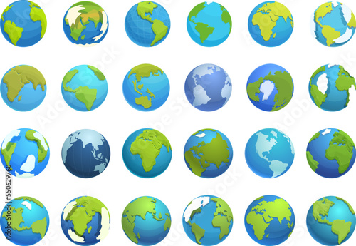 Globe icons set cartoon vector. Earth map. Planet world