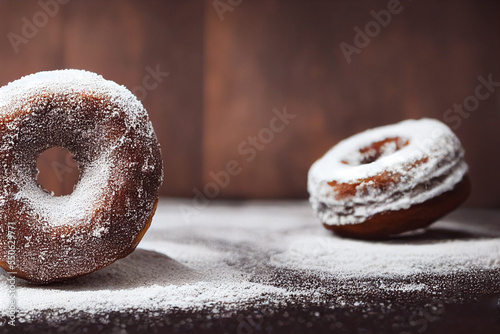 Fotografia Closeup view of delicious sugary doughnut against wooden table