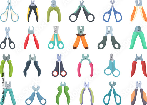 Claw cutter icons set cartoon vector. Pet animal. Care tool