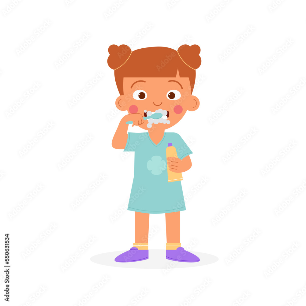 A child girl brushes her teeth. National Children’s Dental Health Month A child girl brushes her teeth. National Children’s Dental Health Month