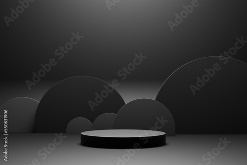 Realistic 3d rendering total black platform for product display.
