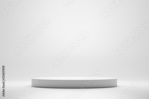 Realistic 3d rendering platform for product display with total white colors.
