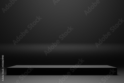 Realistic 3d rendering total black platform for product display.