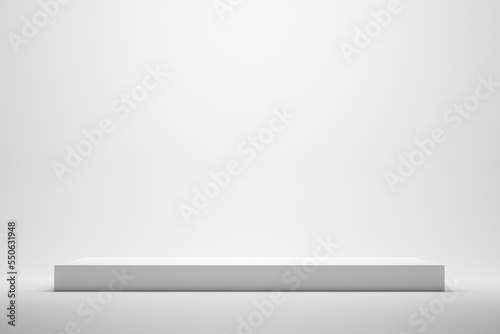 Realistic 3d rendering platform for product display with total white colors.