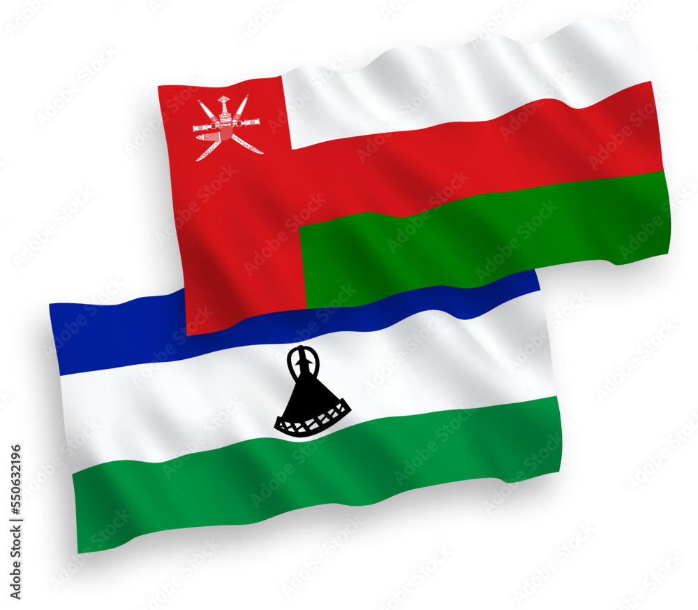 Flags of Sultanate of Oman and Lesotho on a white background Flags of Sultanate of Oman and Lesotho on a white background