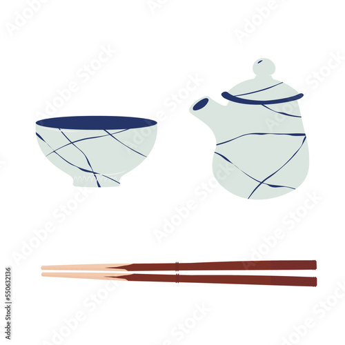 Soy sauce in a porcelain dish. Asian cuisine. Spices. fermented cuisine. Vector stock illustration.