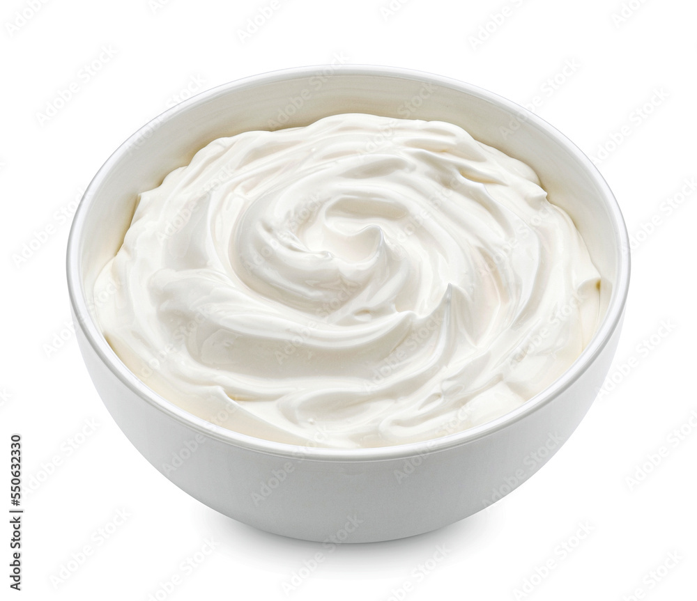 Bowl of yogurt isolated on white background