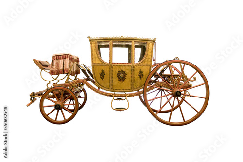 Foto Ancient horse drawn carriage isolated