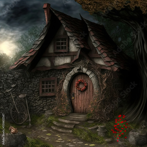 Fairytale house where gnomes  goblins  fairies  elves and other magical creatures live.