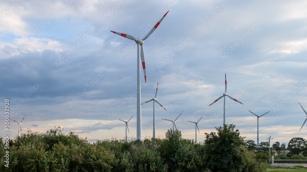 Wind turbines in Germany. Wind farm. Green electricity production. Wind turbines in Germany. Wind farm. Green electricity production.