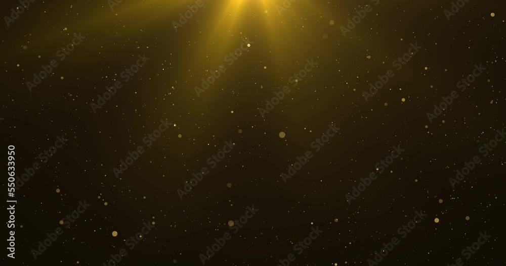 Golden luxury bokeh on particles floating in the air. Dust and glitter particles background. Black background , Use blending mode screen. Loop Animation