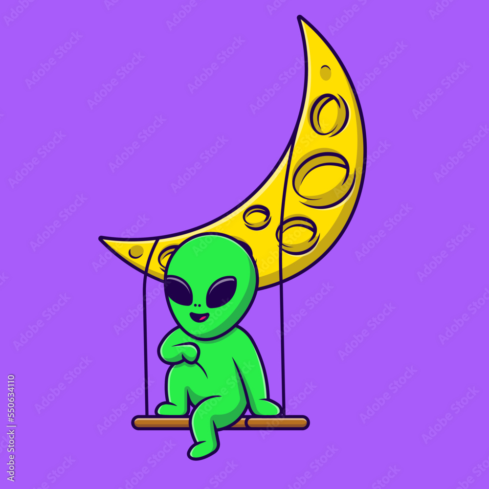 Premium Vector  Cute alien with moon cartoon vector icons illustration