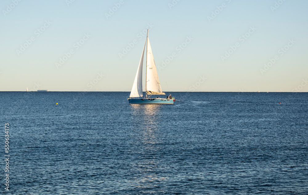 Sailboat in the italian sea, Liguria, Italy, Europe