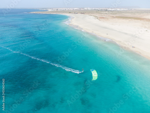 Kitesurfing on Sal Island in Cape Verde from the drone