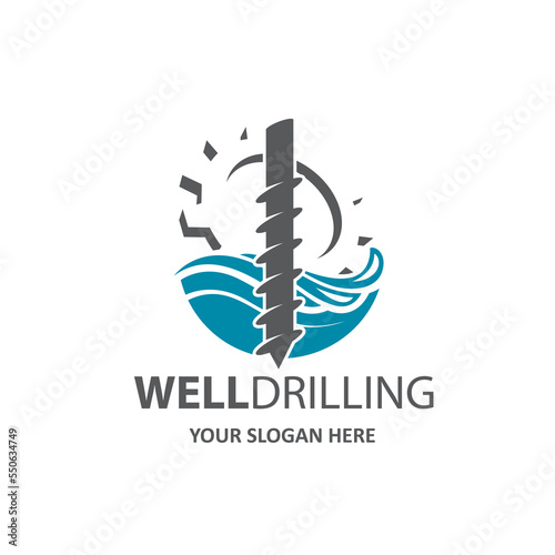 emblem of water well drilling isolated on white background