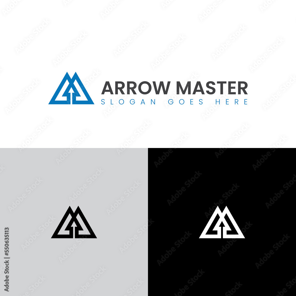 Letter M and negative space arrow logo simple and minimal Letter M and negative space arrow logo simple and minimal