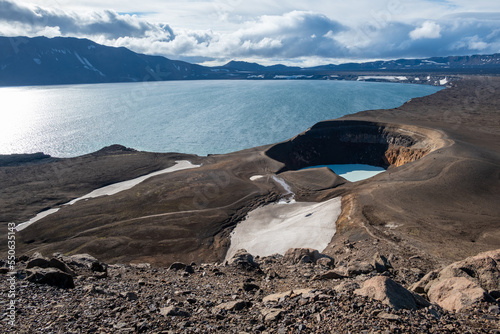 Viti crater in icelandic highlands, askja area, sunny weather, blue water photo