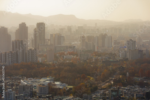 Seoul cityscape of sunset moment from the mountain