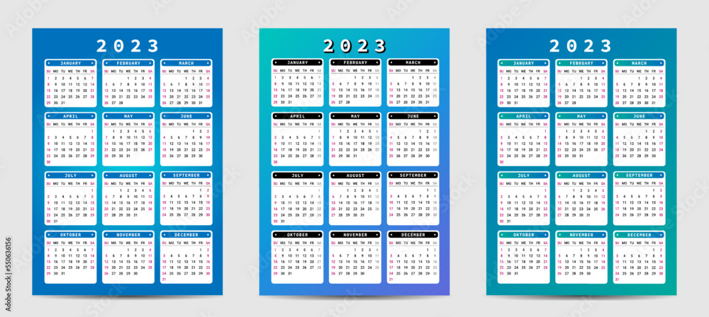 Calendar 2023 vertical template, simple minimal design. Week starts on ...