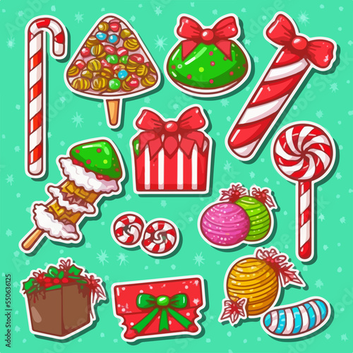 Christmas sweets sticker set  xmas candy printable sticker collection sheet. New-year collection