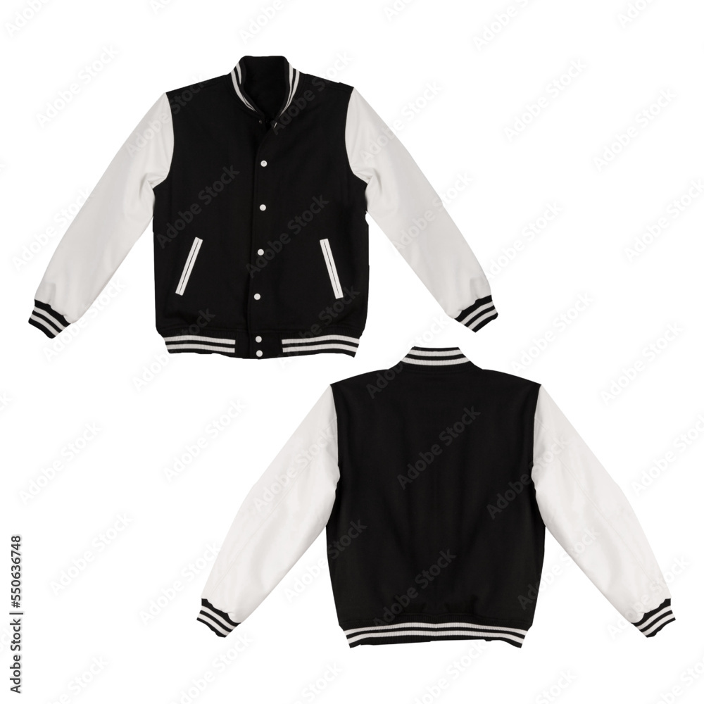 Black And White Varsity Jacket Mock-Up on White Background Stock Vector ...