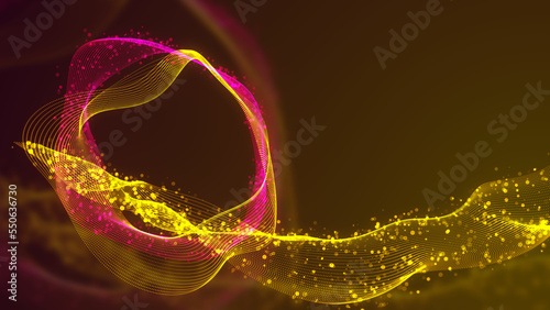 Abstract Cyber Space Red And Yellow Circle Wavy Dotted Lines And Gliter Dust Particle Background