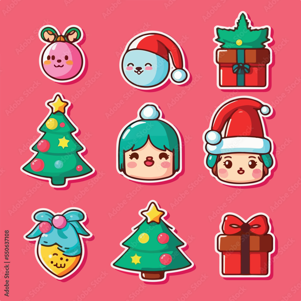 A set of christmas decoration, xmas attribute sticker collection elements. New-year collection