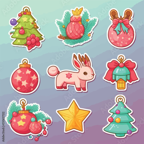 A set of christmas decoration, xmas attribute sticker collection pack. New-year collection