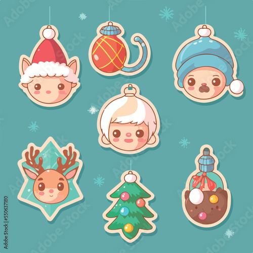 A set of christmas decoration, xmas attribute sticker collection elements. New-year holidays