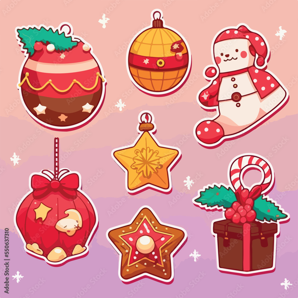 A set of christmas decor, xmas attribute sticker collection decoration. New-year collection