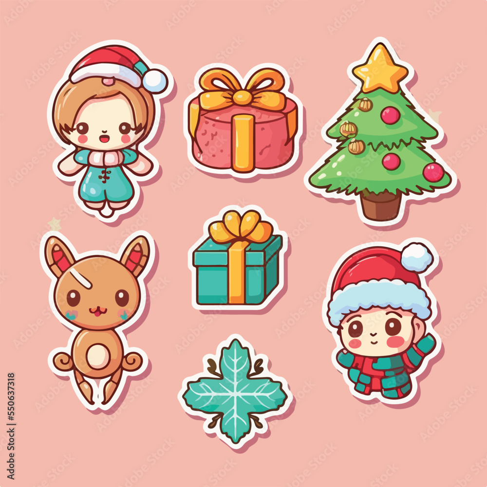 A set of christmas decor, xmas attribute sticker collection elements. New-year collection