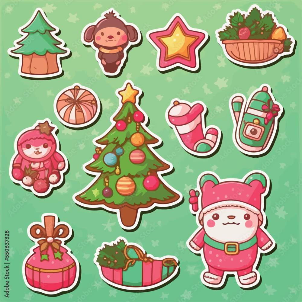 A set of christmas decor, xmas attribute sticker collection pack. New-year collection