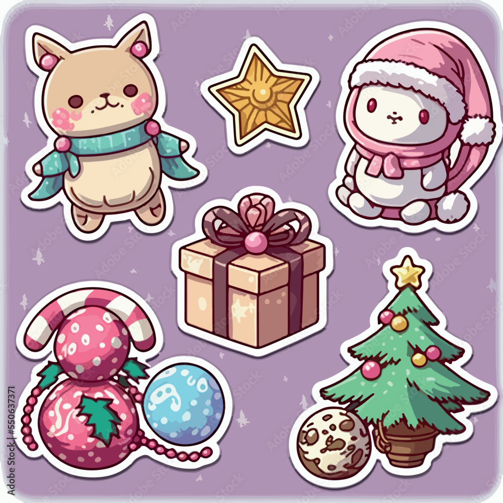A set of christmas decor, xmas attribute sticker collection pack. New-year holidays A set of christmas decor, xmas attribute sticker collection pack. New-year holidays