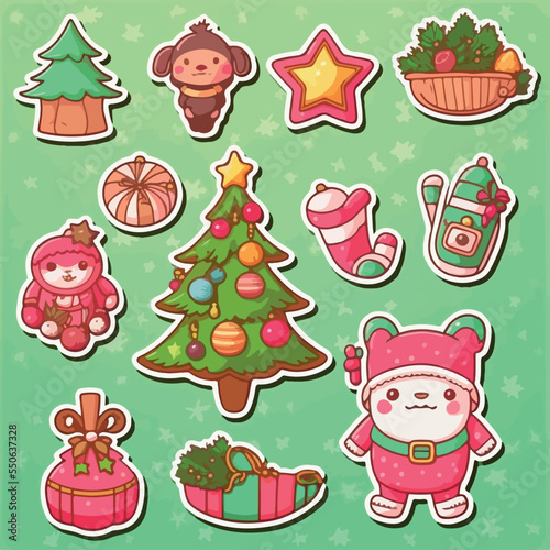 A set of christmas decor  xmas attribute sticker collection pack. New-year collection