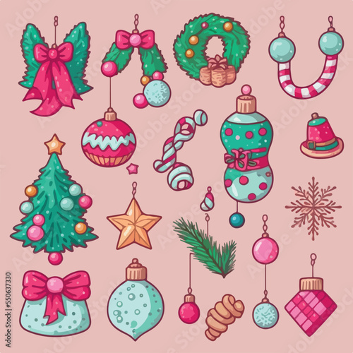 A set of christmas decor, xmas attribute sticker collection. New-year collection