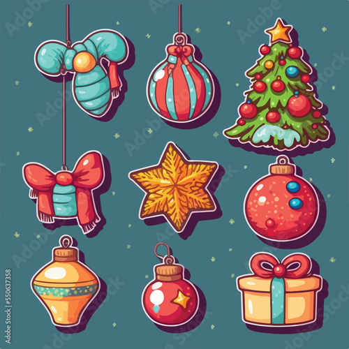 A set of christmas decor, xmas attribute sticker collection elements. New-year holidays