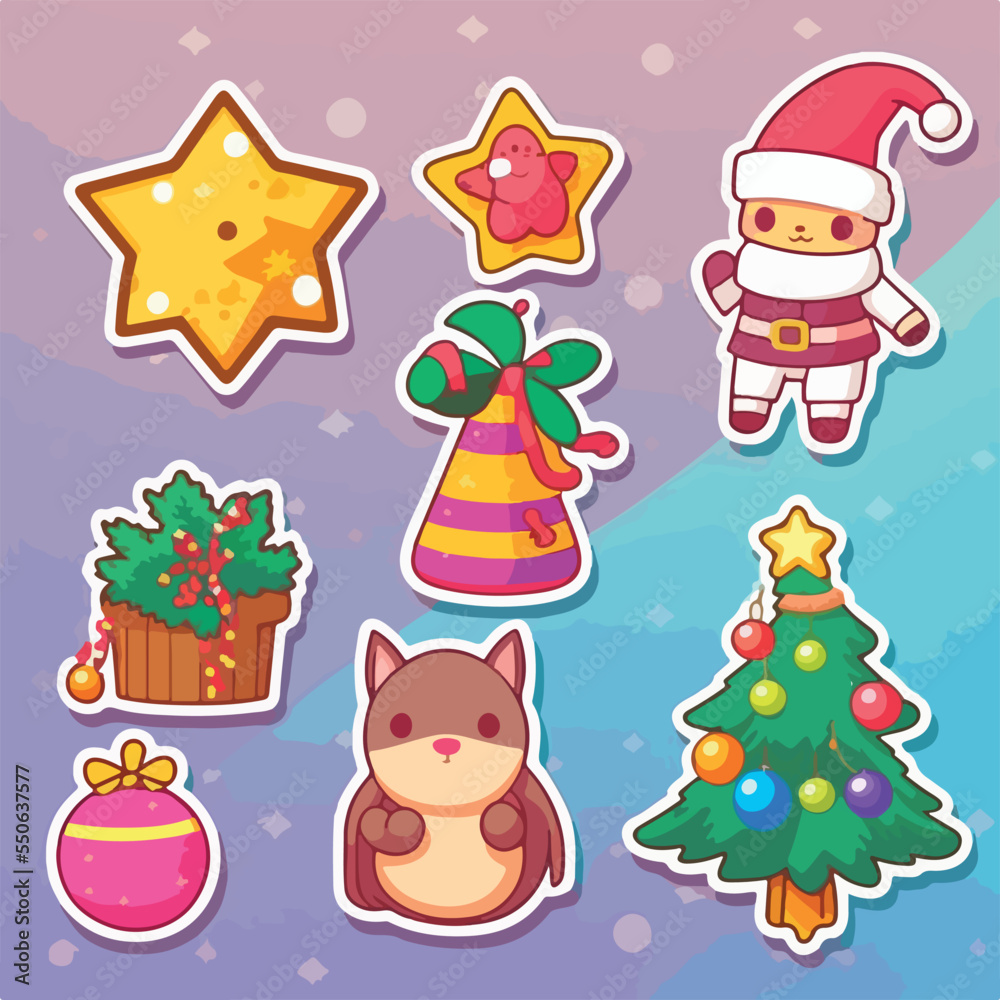 Christmas decoration sticker set, xmas attribute ornament sticker collection. New-year collection