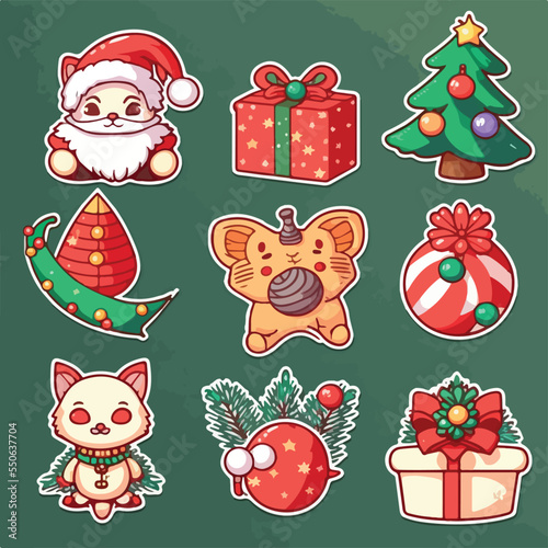 Christmas decoration sticker set, xmas attribute sticker collection. Winter collection