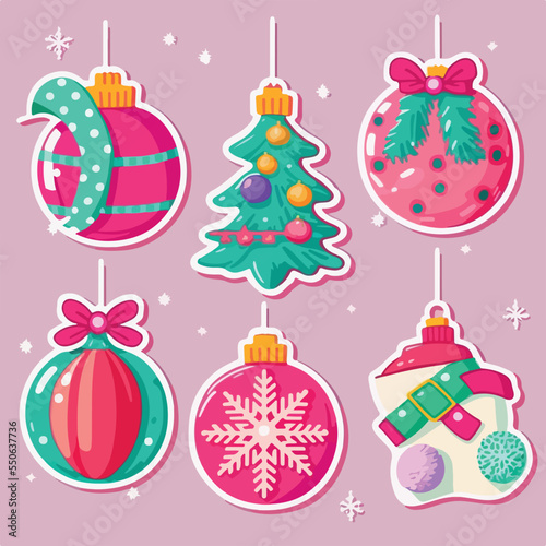 Christmas decor sticker set, xmas attribute sticker collection decoration. Winter holidays