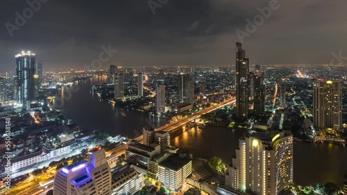 Wallpaper Mural Time lapse of the Chao Phraya River and Bangkok Thailand at night with clouds overhead Torontodigital.ca