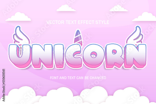 unicorn pony lettering 3d editable text effect font style template cute background design