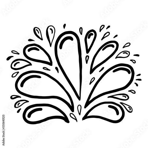 Doodle water splash in vintage style on white background. Black vector hand drawn sketch illustration. Sun, starburst, sparkle, sunburst set. Line sparkle explosion. Marker handdrawn line. Retro spark