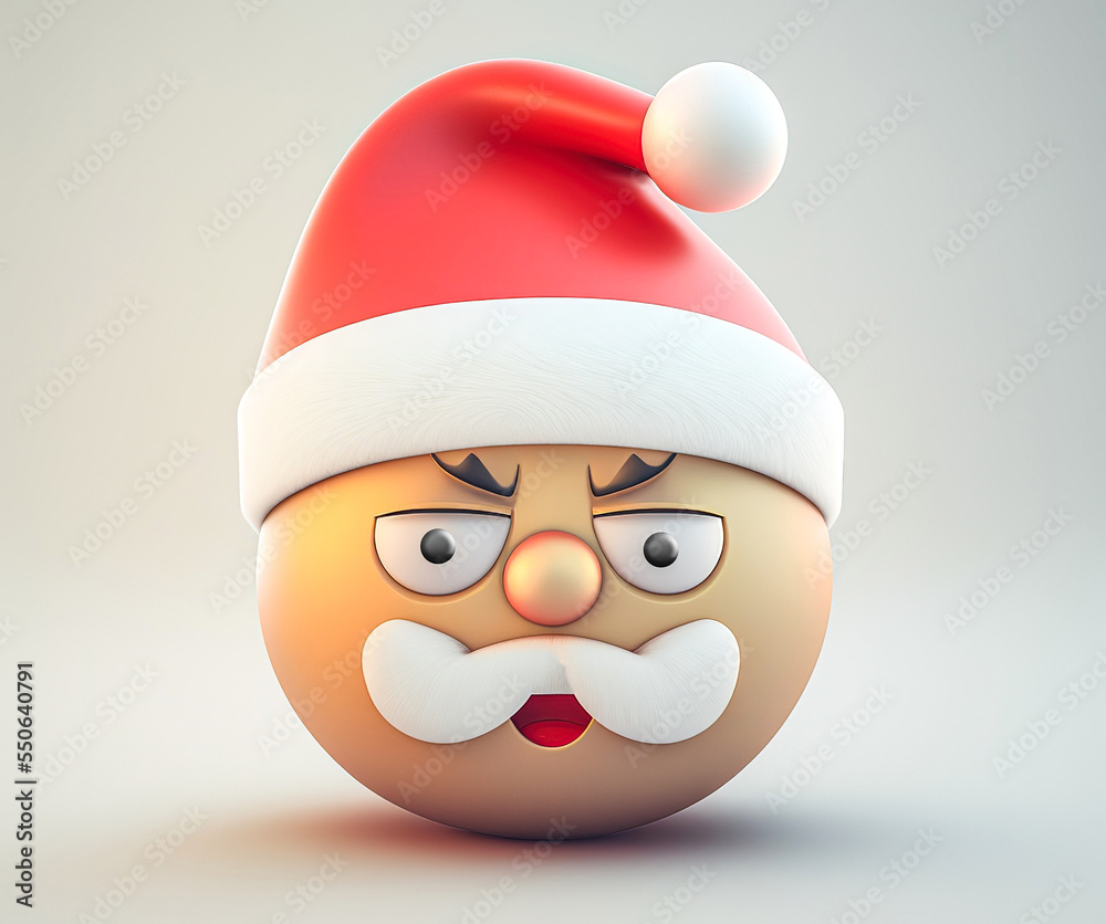 A Christmas emoji with a Santa Claus face wearing a Santa hat, with a white beard. 3d Generative AI digital illustration. A Christmas emoji with a Santa Claus face wearing a Santa hat, with a white beard. 3d Generative AI digital illustration.