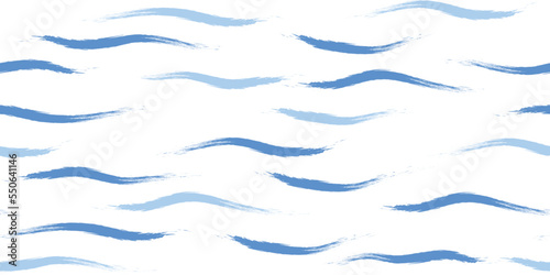 Seamless Wave Pattern, Hand drawn cute water vector background. Watercolor sea brush smears, baby paint lines design